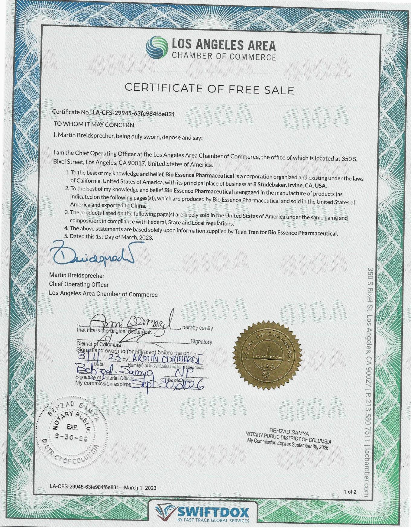 Certificate of Free Sale_NMN+